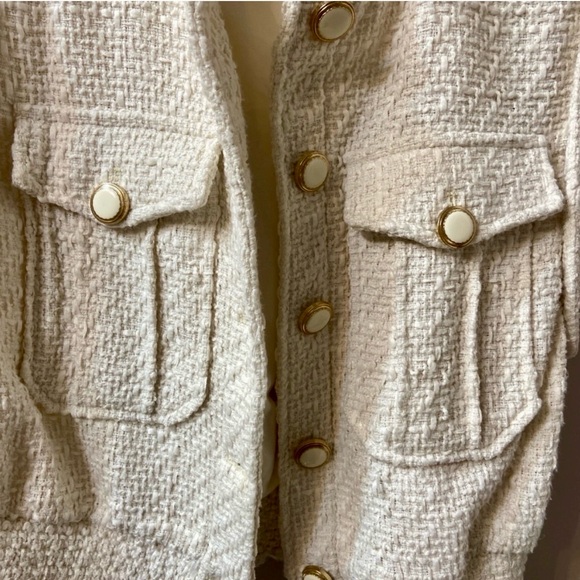 CHRISTIAN LACROIX - Chic Designer Cream Tweed Sleeveless Jacket - Picture 3 of 5